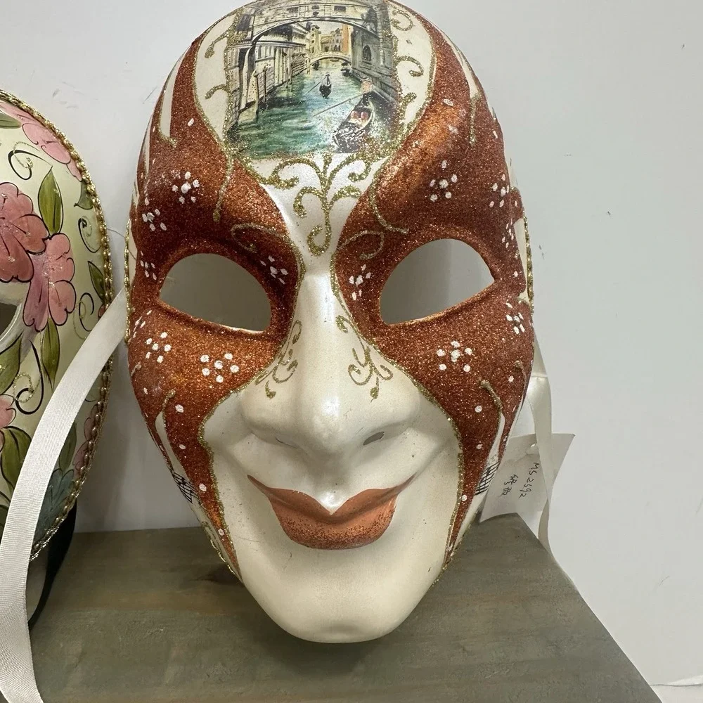 Lot Of 2 Venetian Mardi Gras Mask MASQUERADE CARNIVAL PARTY Floral Hand Painted